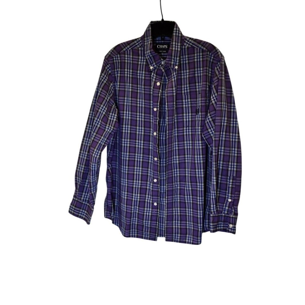 Men's Chaps Easy Care Purple Plaid Button Down Shirt Size Medium